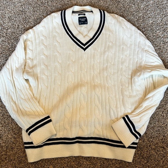 Abercrombie & Fitch Sweaters - Abercrombie & Fitch White V-Neck Sweater with Black Trim